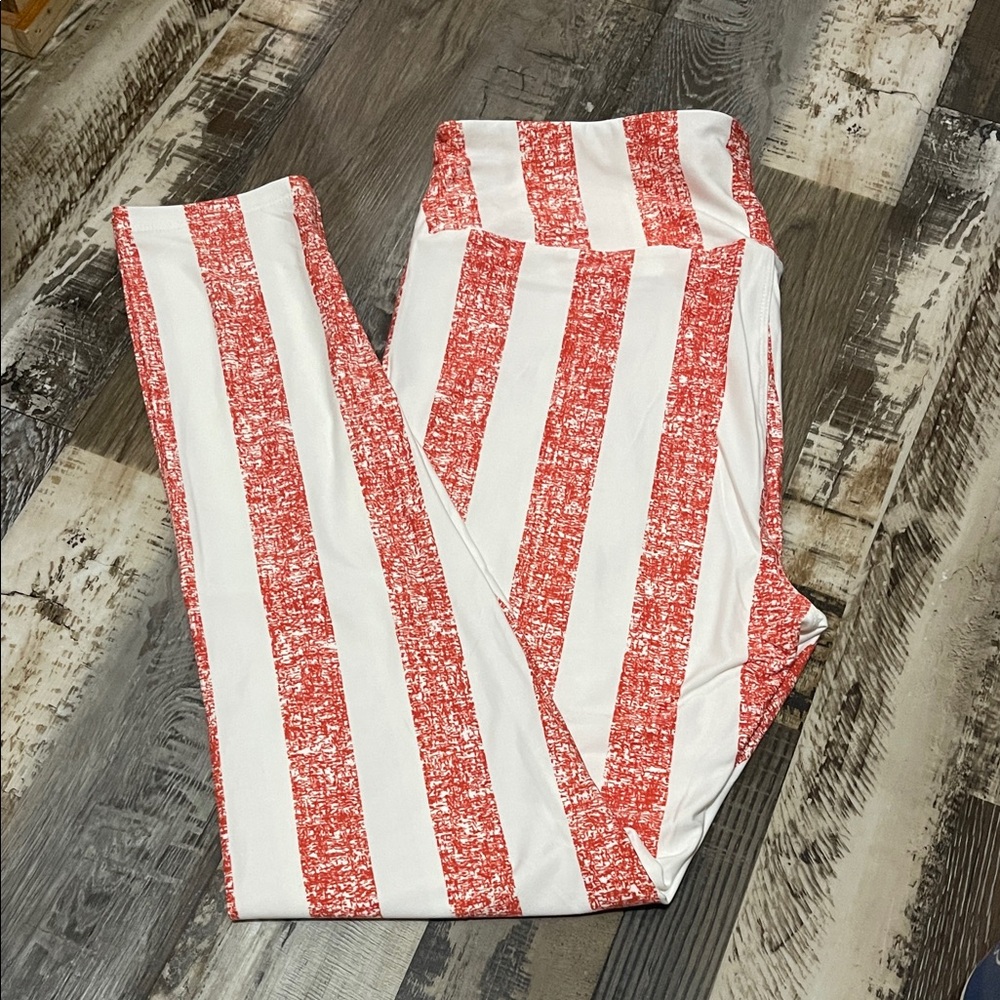 LuLaRoe Red and White Striped Leggings Tall & Curvy. BNWOT